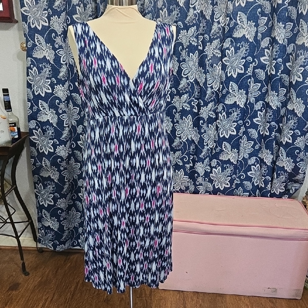St. John's Bay Navy and Pink Midi Dress